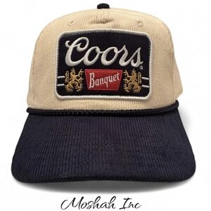 Coors Banquet Corduroy Snapback Hat Vintage 90's Beige Blue Rope Cap New NWT